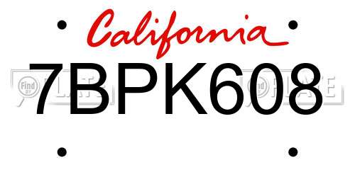 7BPK608 California License Plate