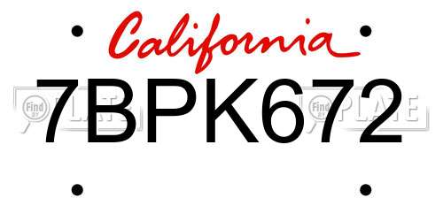 7BPK672 California License Plate