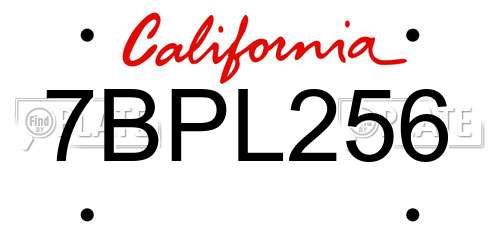 7BPL256 California License Plate
