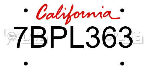 7BPL363 California License Plate