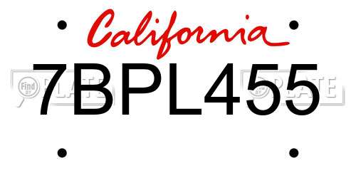 7BPL455 California License Plate