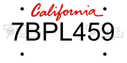 7BPL459 California License Plate