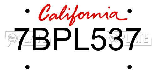 7BPL537 California License Plate