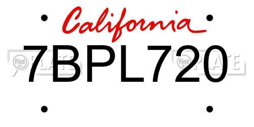 7BPL720 California License Plate