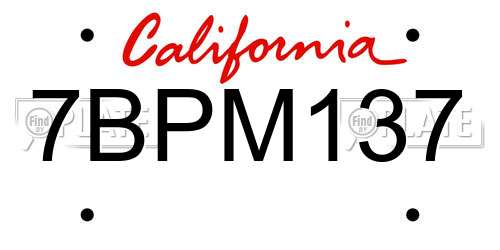 7BPM137 California License Plate