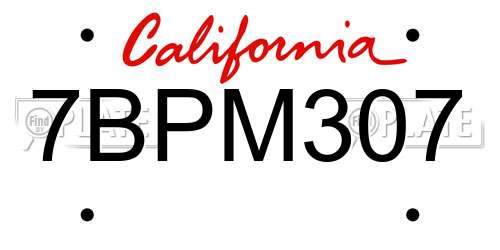 7BPM307 California License Plate