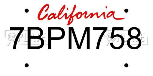 7BPM758 California License Plate