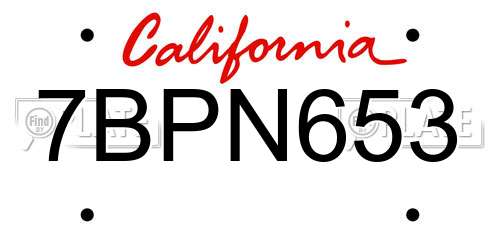 7BPN653 California License Plate