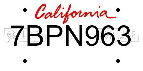 7BPN963 California License Plate