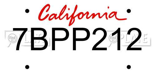 7BPP212 California License Plate