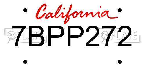 7BPP272 California License Plate