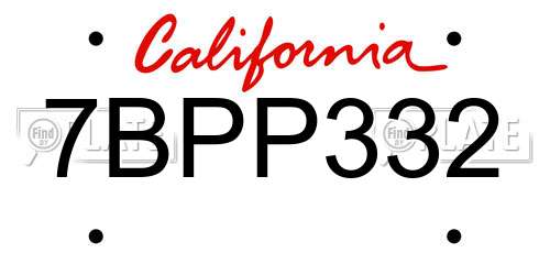 7BPP332 California License Plate