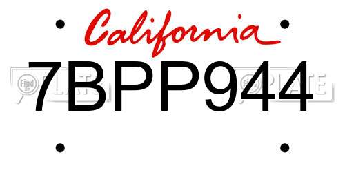 7BPP944 California License Plate