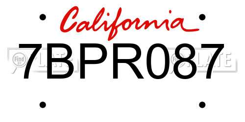 7BPR087 California License Plate