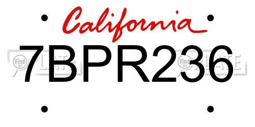 7BPR236 California License Plate