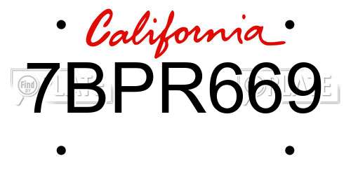7BPR669 California License Plate