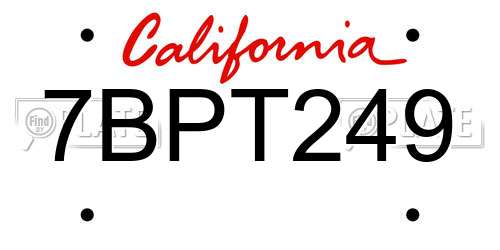 7BPT249 California License Plate