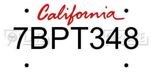 7BPT348 California License Plate