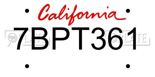 7BPT361 California License Plate