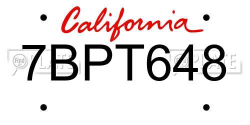7BPT648 California License Plate