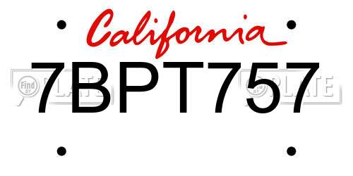 7BPT757 California License Plate
