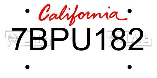 7BPU182 California License Plate