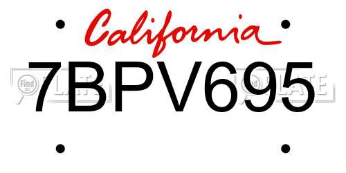 7BPV695 California License Plate