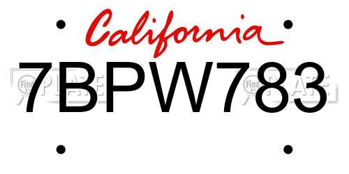 7BPW783 California License Plate