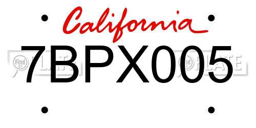 7BPX005 California License Plate