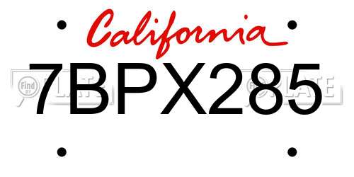 7BPX285 California License Plate