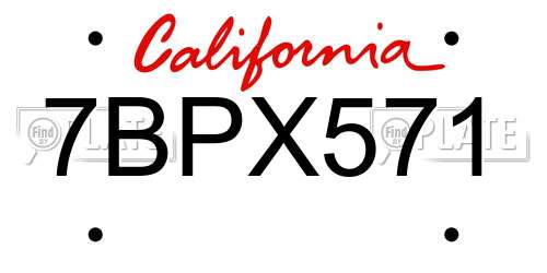 7BPX571 California License Plate