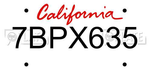 7BPX635 California License Plate