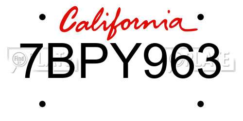 7BPY963 California License Plate