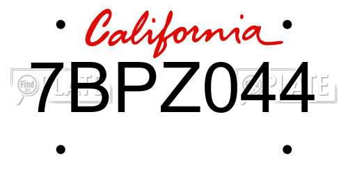 7BPZ044 California License Plate
