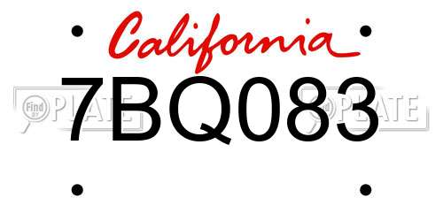 7BQ083 California License Plate