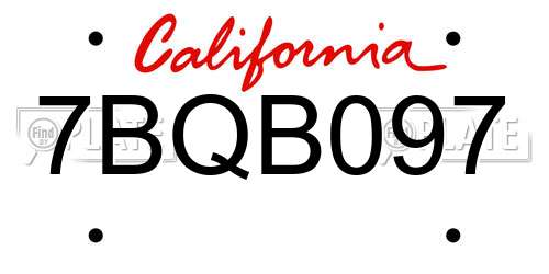 7BQB097 California License Plate