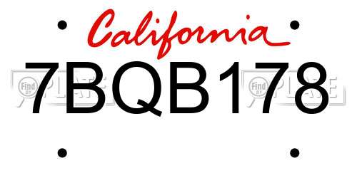 7BQB178 California License Plate