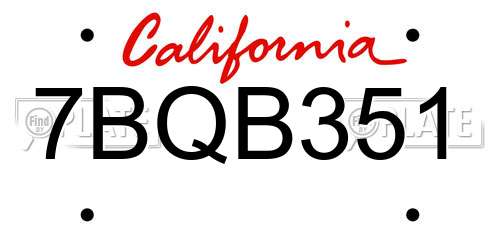 7BQB351 California License Plate