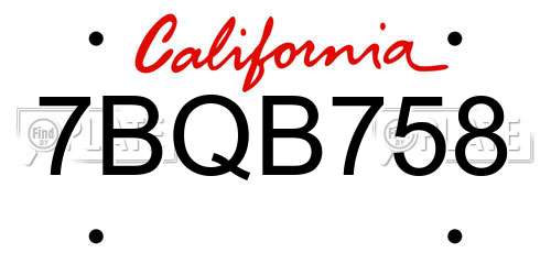 7BQB758 California License Plate