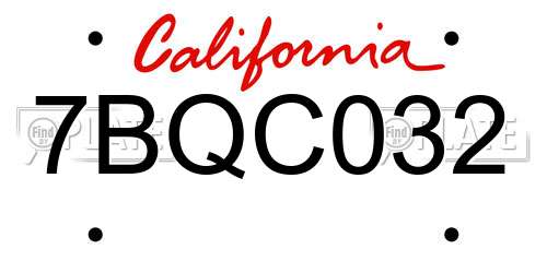 7BQC032 California License Plate