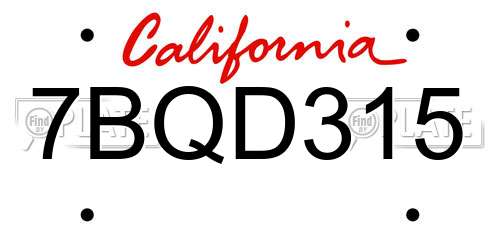 7BQD315 California License Plate