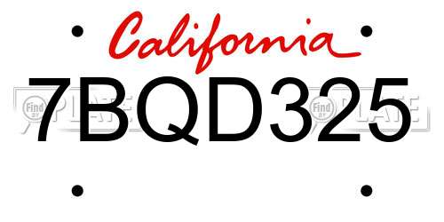 7BQD325 California License Plate