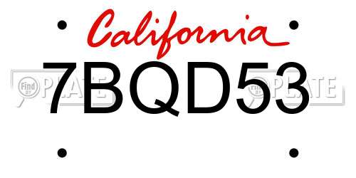 7BQD53 California License Plate