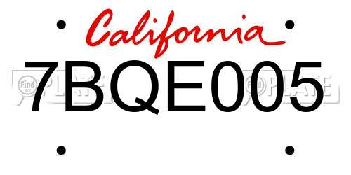 7BQE005 California License Plate