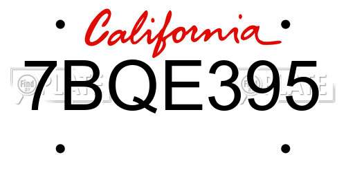 7BQE395 California License Plate