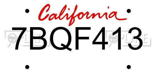 7BQF413 California License Plate