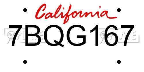 7BQG167 California License Plate