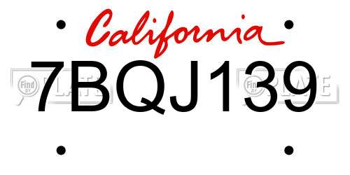 7BQJ139 California License Plate