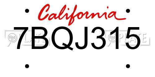 7BQJ315 California License Plate
