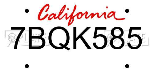 7BQK585 California License Plate